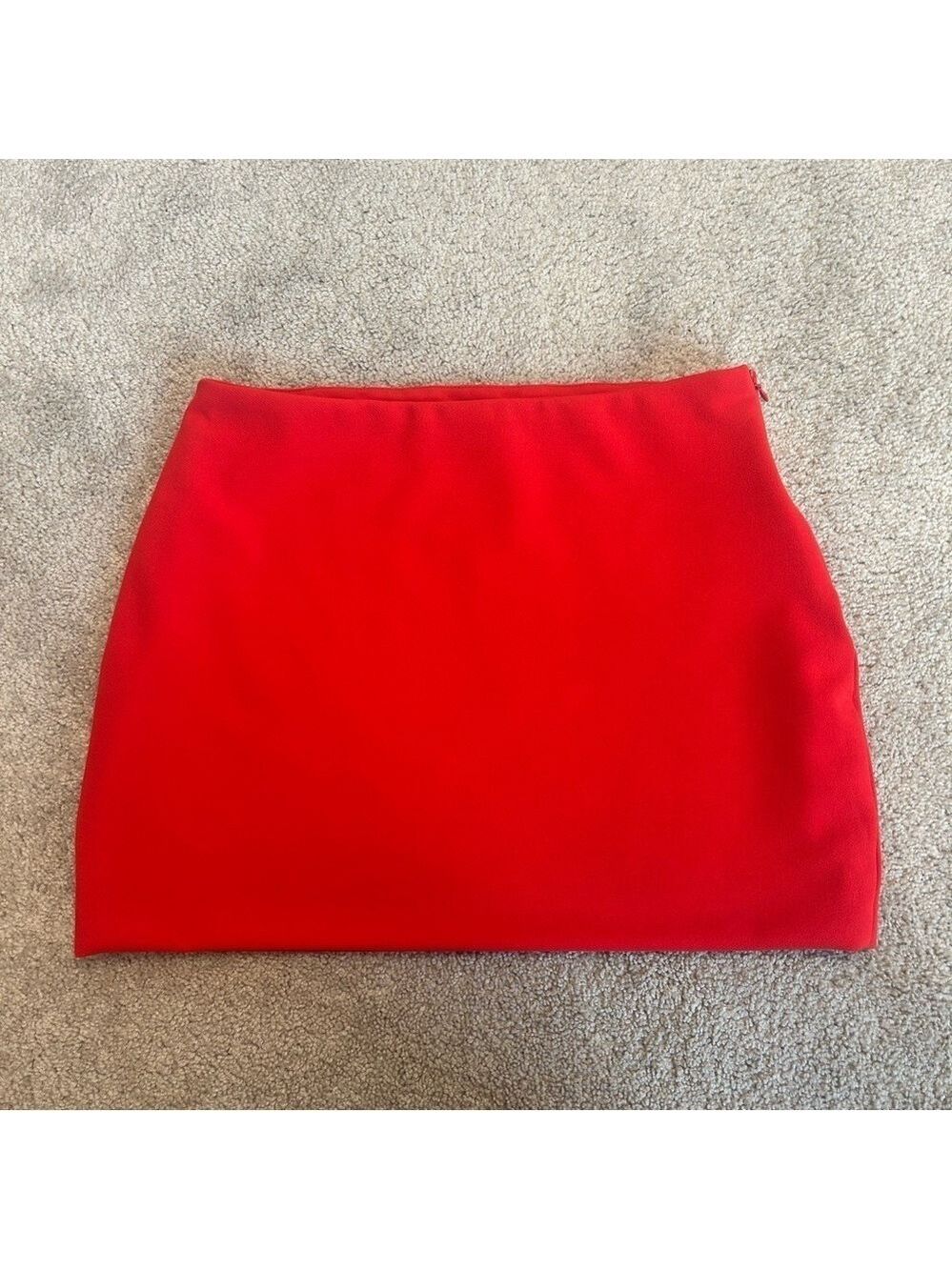 Zara red scuba effect high waisted mini skirt side zip closure Sz M NWT